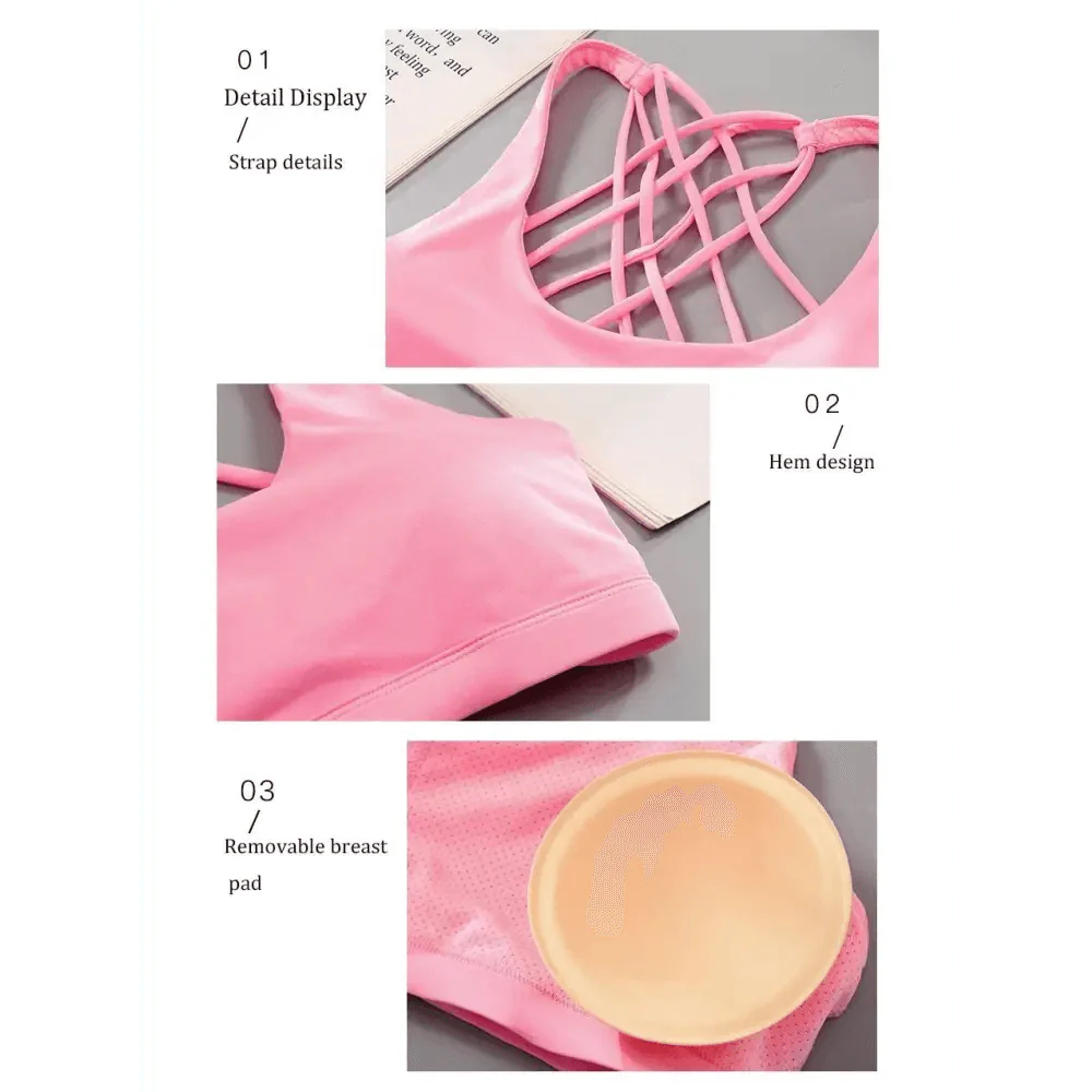 New Elegance Fitness Sports Bra for Women Push Up Wirefree Padded Crisscross Strappy Running Gym Training Workout Yoga Underwear Crop Tops