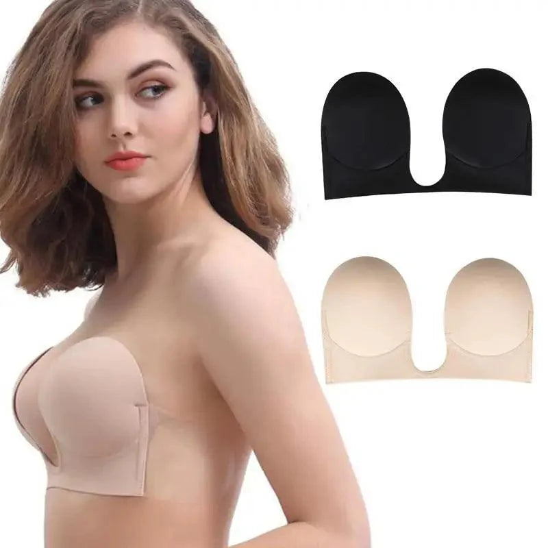 New Elegance Invisible Push Up Bra Strapless Bras Dress Wedding Party Sticky Self-adhesive Silicone Brassiere Breathable Deep U Bra Underwear