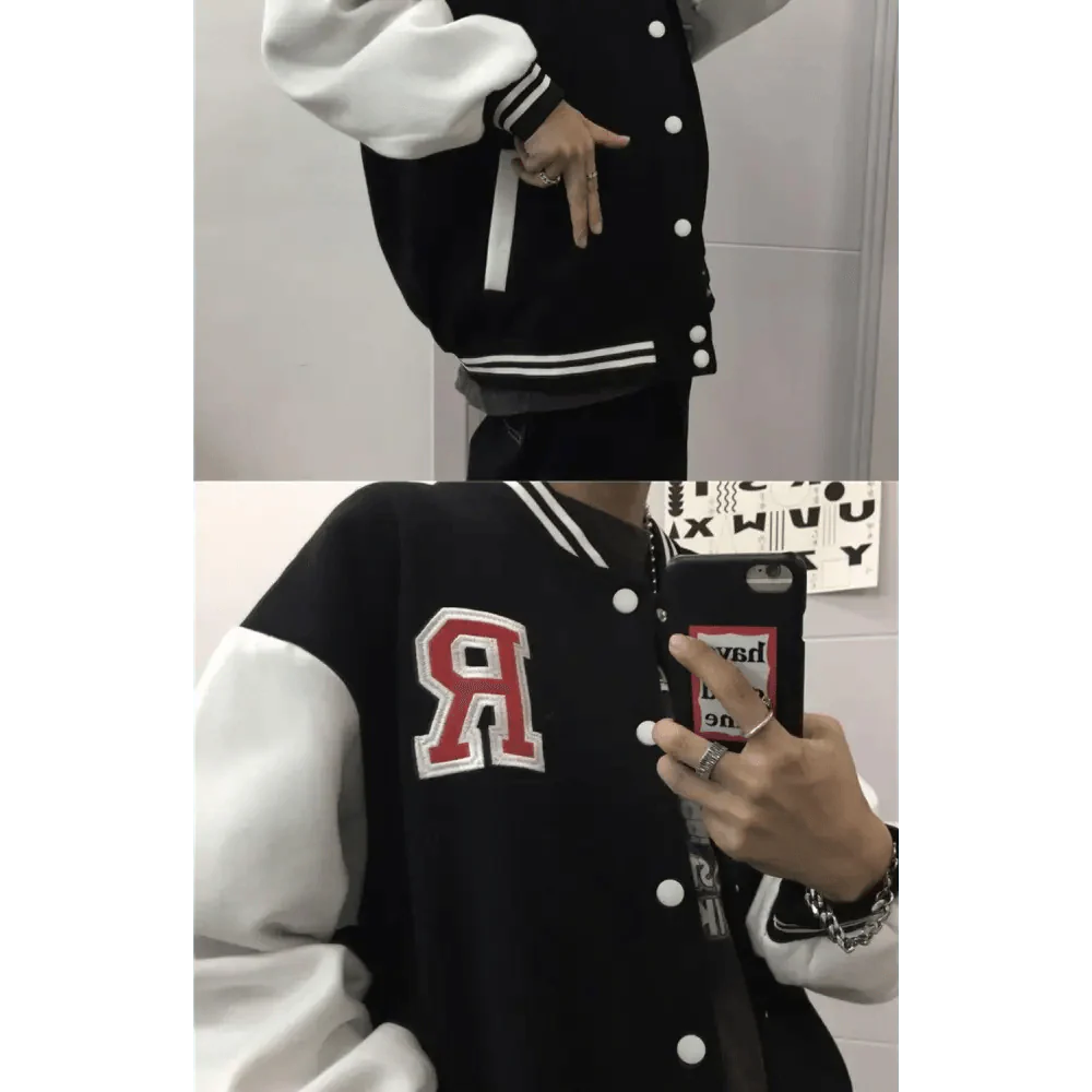 New Elegance Spring Autumn Coat Baseball Bomber Jacket Loose Letter R Men Women Couples Tops Plus Size Jackets Streetwear