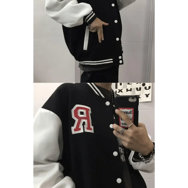 New Elegance Spring Autumn Coat Baseball Bomber Jacket Loose Letter R Men Women Couples Tops Plus Size Jackets Streetwear