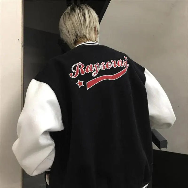 New Elegance Spring Autumn Coat Baseball Bomber Jacket Loose Letter R Men Women Couples Tops Plus Size Jackets Streetwear