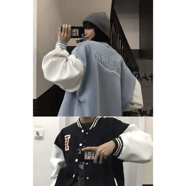 New Elegance Spring Autumn Coat Baseball Bomber Jacket Loose Letter R Men Women Couples Tops Plus Size Jackets Streetwear