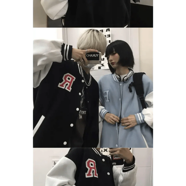 New Elegance Spring Autumn Coat Baseball Bomber Jacket Loose Letter R Men Women Couples Tops Plus Size Jackets Streetwear