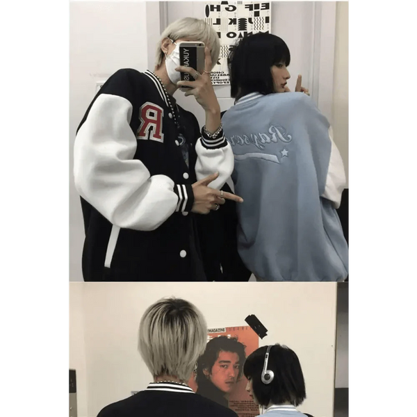 New Elegance Spring Autumn Coat Baseball Bomber Jacket Loose Letter R Men Women Couples Tops Plus Size Jackets Streetwear