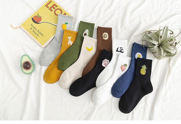 New Elegant Fruit Printed Breathable Cotton Socks Happy Funny Unisex Socks Candy Colors Harajuku Casual Cotton Crew Socks For Men And Women