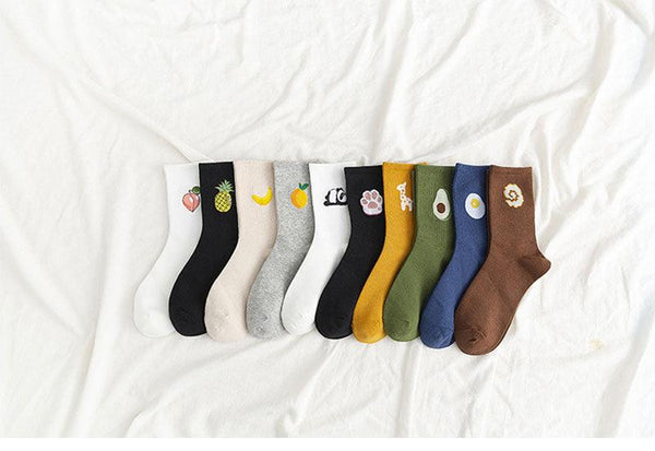 New Elegant Fruit Printed Breathable Cotton Socks Happy Funny Unisex Socks Candy Colors Harajuku Casual Cotton Crew Socks For Men And Women