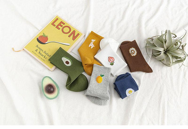 New Elegant Fruit Printed Breathable Cotton Socks Happy Funny Unisex Socks Candy Colors Harajuku Casual Cotton Crew Socks For Men And Women