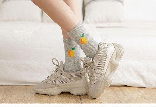New Elegant Fruit Printed Breathable Cotton Socks Happy Funny Unisex Socks Candy Colors Harajuku Casual Cotton Crew Socks For Men And Women