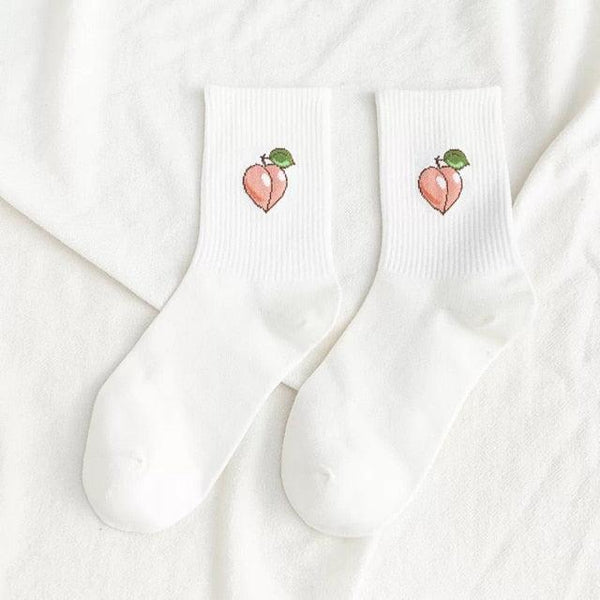 New Elegant Fruit Printed Breathable Cotton Socks Happy Funny Unisex Socks Candy Colors Harajuku Casual Cotton Crew Socks For Men And Women