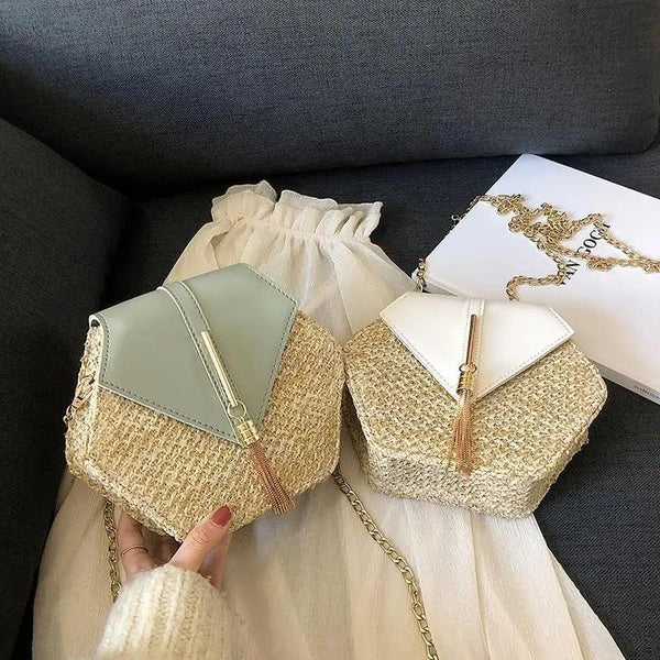 New Famous Mulit Style Straw+leather Handba For Women And Girls  New Fashion Summer Bag Handmade Woven Beach Circle Shoulder Bag