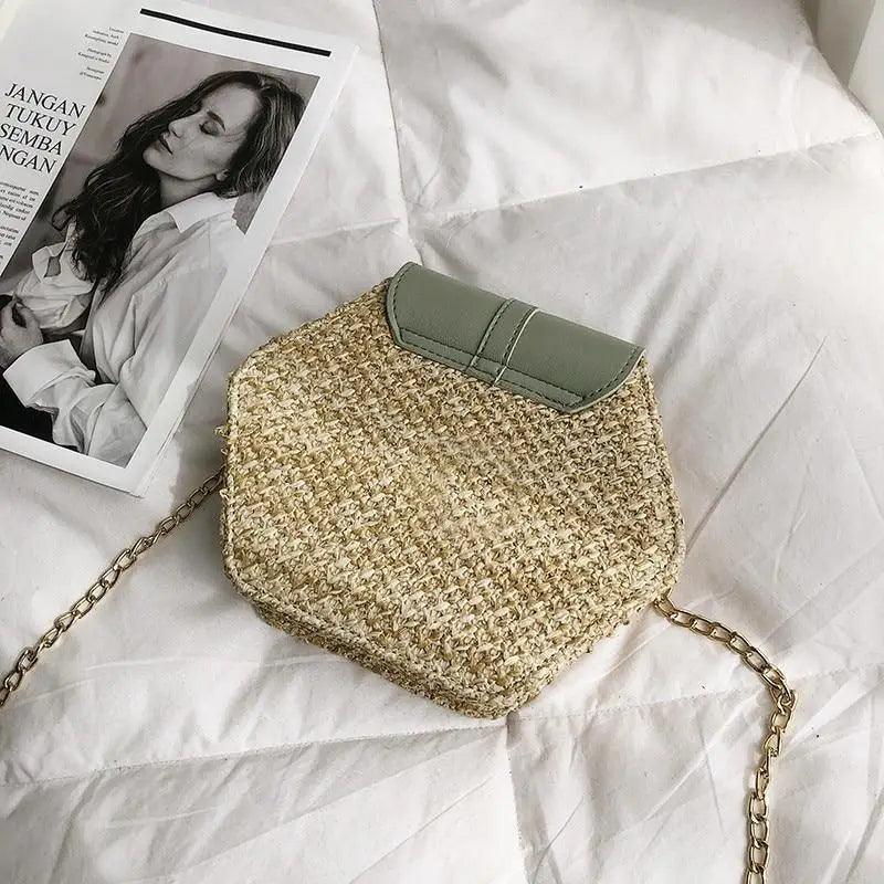 New Famous Mulit Style Straw+leather Handba For Women And Girls  New Fashion Summer Bag Handmade Woven Beach Circle Shoulder Bag