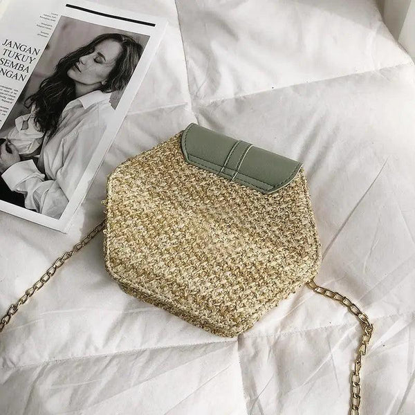 New Famous Mulit Style Straw+leather Handba For Women And Girls  New Fashion Summer Bag Handmade Woven Beach Circle Shoulder Bag