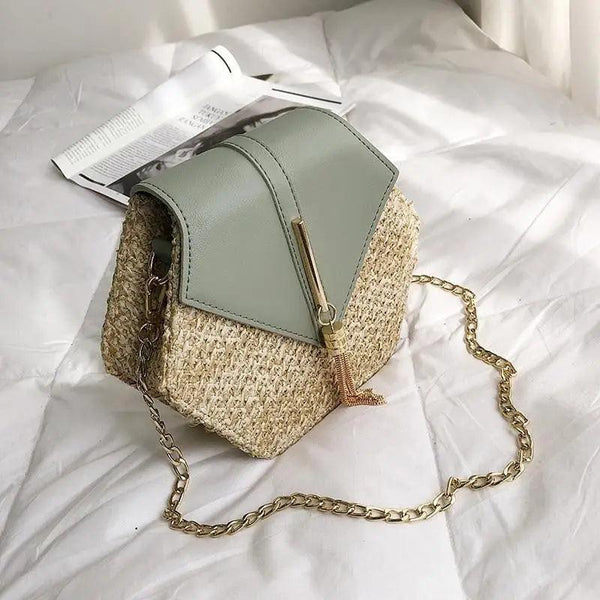 New Famous Mulit Style Straw+leather Handba For Women And Girls  New Fashion Summer Bag Handmade Woven Beach Circle Shoulder Bag