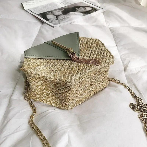 New Famous Mulit Style Straw+leather Handba For Women And Girls  New Fashion Summer Bag Handmade Woven Beach Circle Shoulder Bag