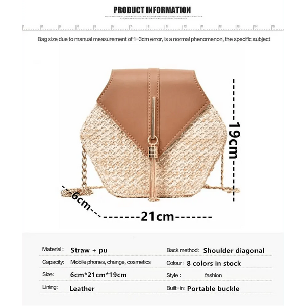 New Famous Mulit Style Straw+leather Handba For Women And Girls  New Fashion Summer Bag Handmade Woven Beach Circle Shoulder Bag