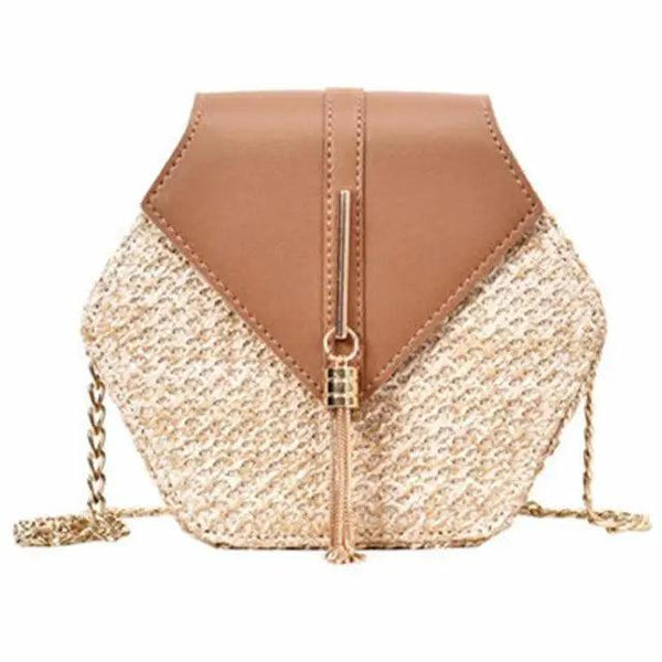 New Famous Mulit Style Straw+leather Handba For Women And Girls  New Fashion Summer Bag Handmade Woven Beach Circle Shoulder Bag
