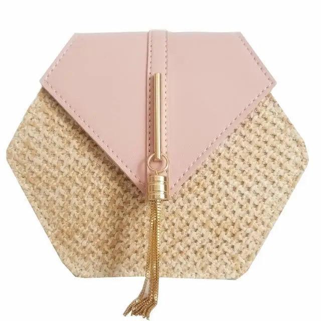 New Famous Mulit Style Straw+leather Handba For Women And Girls  New Fashion Summer Bag Handmade Woven Beach Circle Shoulder Bag