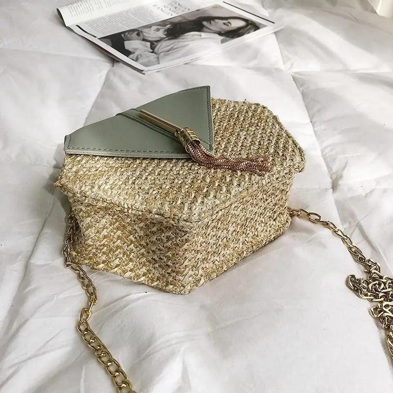 New Famous Mulit Style Straw+leather Handba For Women And Girls  New Fashion Summer Bag Handmade Woven Beach Circle Shoulder Bag