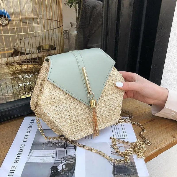 New Famous Mulit Style Straw+leather Handba For Women And Girls  New Fashion Summer Bag Handmade Woven Beach Circle Shoulder Bag
