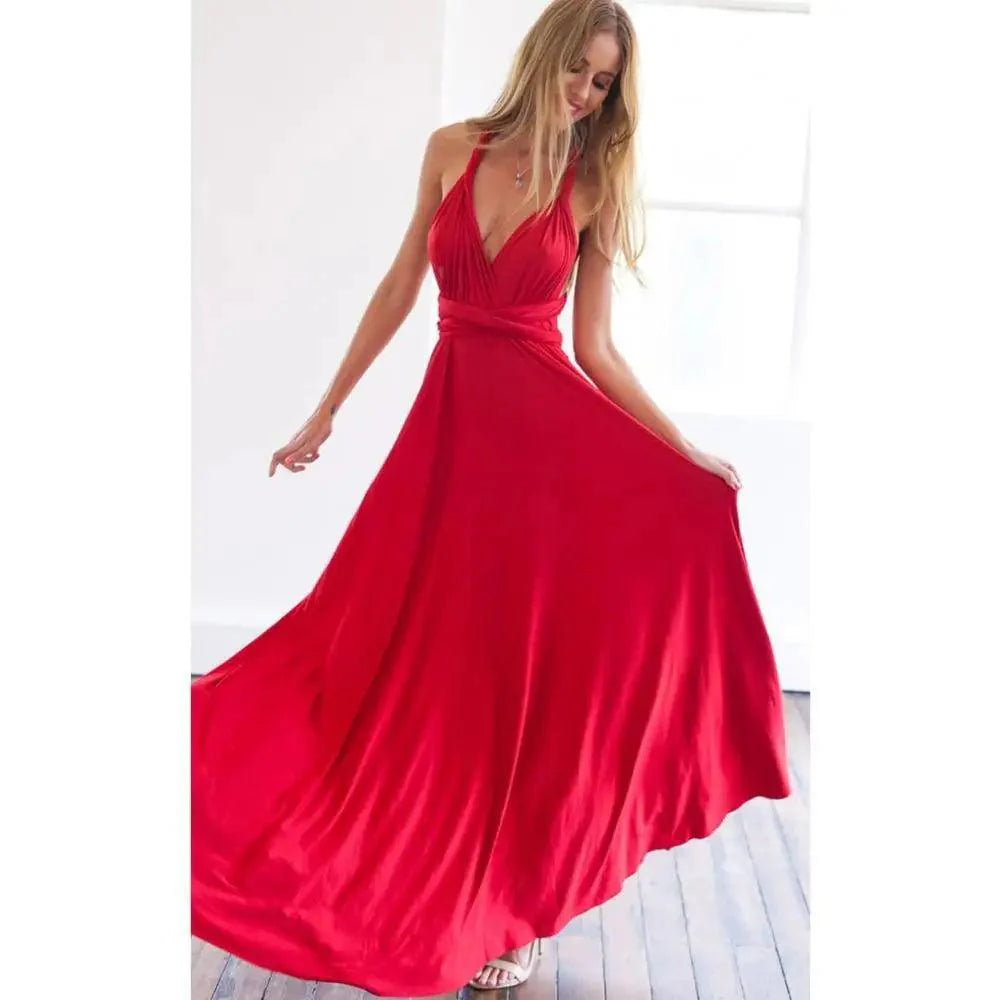 New Fashion Boho Women Multiway Wrap Convertible Maxi Club Red Dress Bandage Long Dress Party Dresses For Women