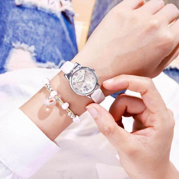 New Fashion Childrens Watch Analog Children Quartz Watch With Bracelet Set Little Cat Watch Kids Children Quartz Electronic Watch Unisex Wrist Leather Strap Watches