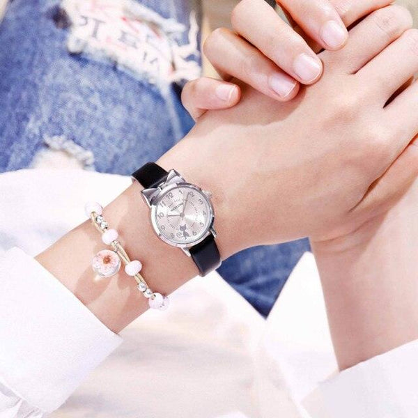 New Fashion Childrens Watch Analog Children Quartz Watch With Bracelet Set Little Cat Watch Kids Children Quartz Electronic Watch Unisex Wrist Leather Strap Watches