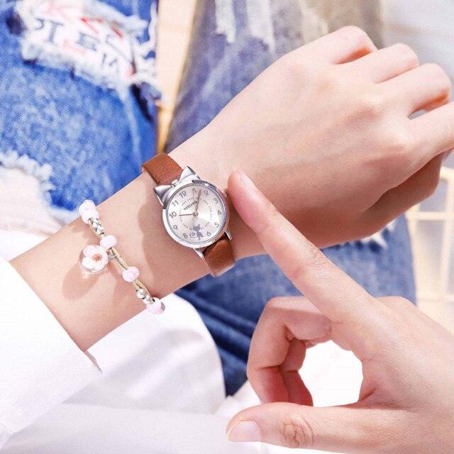 New Fashion Childrens Watch Analog Children Quartz Watch With Bracelet Set Little Cat Watch Kids Children Quartz Electronic Watch Unisex Wrist Leather Strap Watches