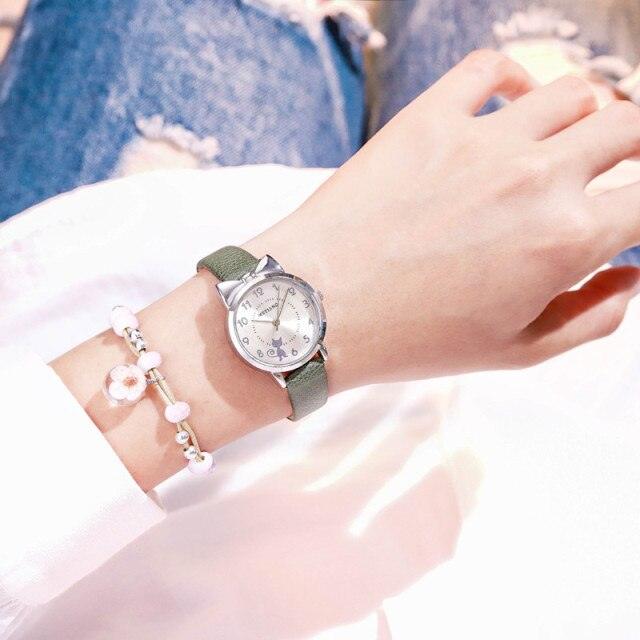 New Fashion Childrens Watch Analog Children Quartz Watch With Bracelet Set Little Cat Watch Kids Children Quartz Electronic Watch Unisex Wrist Leather Strap Watches