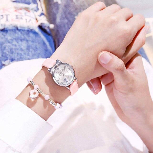 New Fashion Childrens Watch Analog Children Quartz Watch With Bracelet Set Little Cat Watch Kids Children Quartz Electronic Watch Unisex Wrist Leather Strap Watches