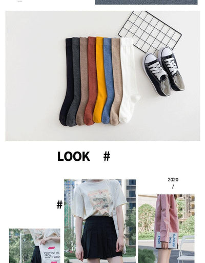 New Fashion Cotton Ladies Knee High Solid Color Socks Student Socks School Party Street Wear Dancing Socks High Quality Cotton Knee High Socks For Women