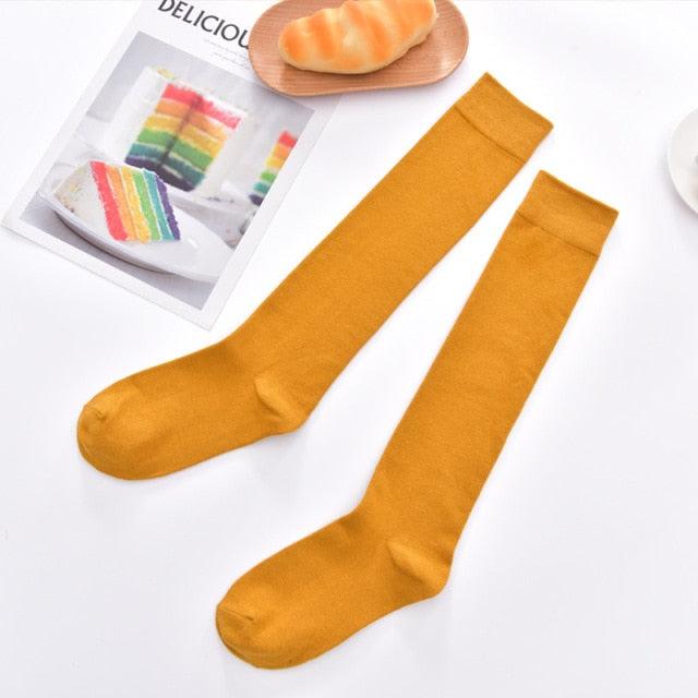 New Fashion Cotton Ladies Knee High Solid Color Socks Student Socks School Party Street Wear Dancing Socks High Quality Cotton Knee High Socks For Women