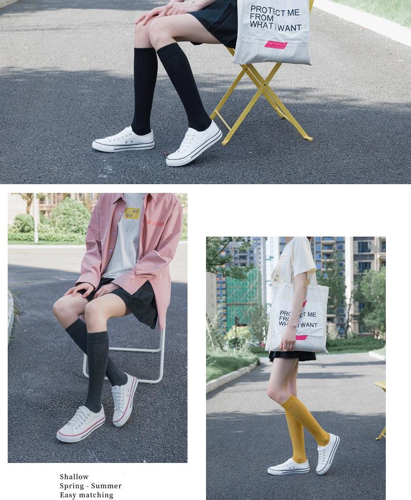 New Fashion Cotton Ladies Knee High Solid Color Socks Student Socks School Party Street Wear Dancing Socks High Quality Cotton Knee High Socks For Women