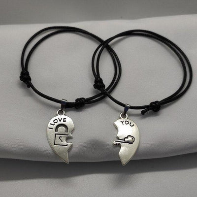 New Fashion Couple Bracelet For Boyfriend Girlfriend Gift Black Rope Heart Lover Bracelet Creative Heart-Shaped Magnetic Wishing Stone Pendant Necklace Lightweight Rope Bracelet Suitable For Anniversary And Holiday Gifts