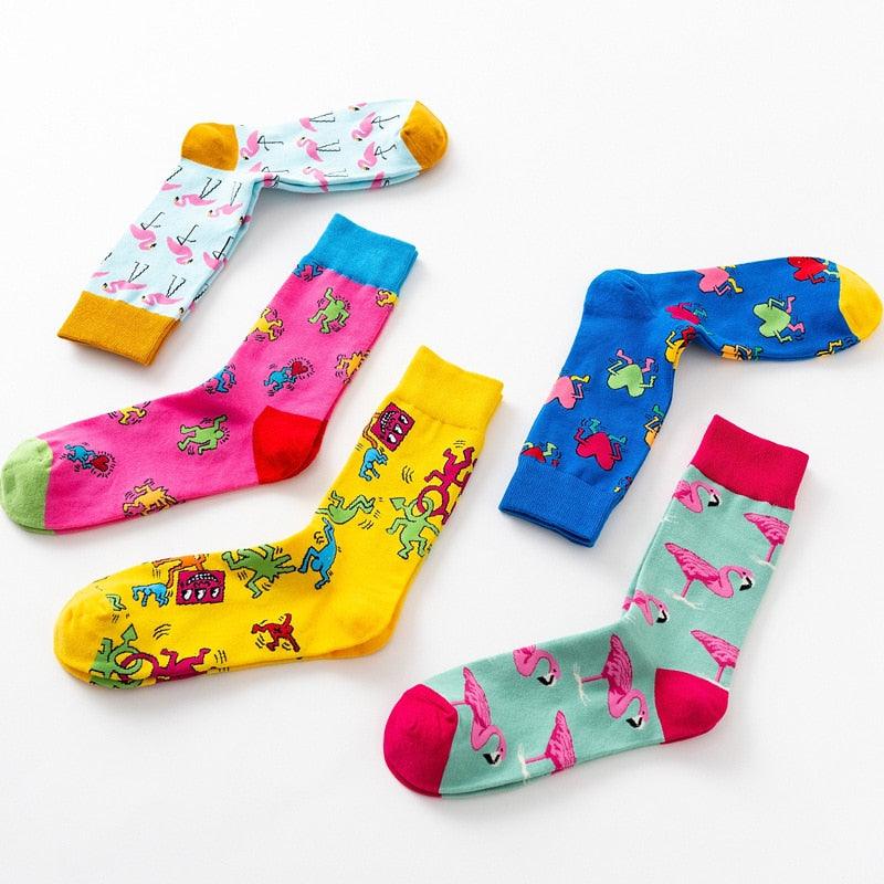 New Fashion Pure Soft Cotton Cartoon Animals Casual Socks Loving Heart Flamingo Women Cute Funny Short Ankle Socks For Men And Women