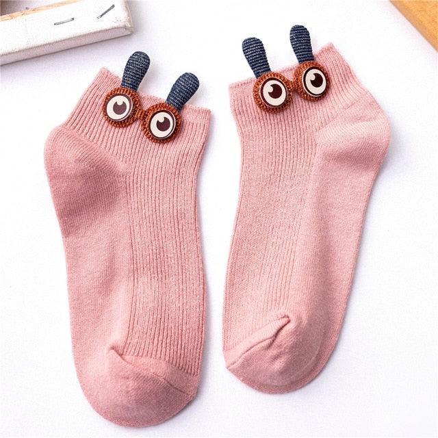 New Fashion Spring Summer Cute Cartoon 3D Big Eyes 3D Rabbit Eared Short Tube Socks Novelty Funny Soft Cotton Ankle Socks For Men And Women