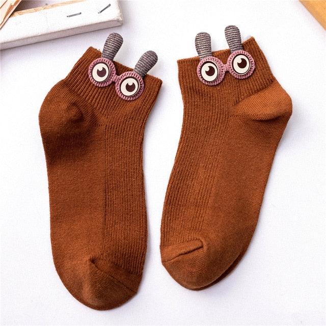 New Fashion Spring Summer Cute Cartoon 3D Big Eyes 3D Rabbit Eared Short Tube Socks Novelty Funny Soft Cotton Ankle Socks For Men And Women
