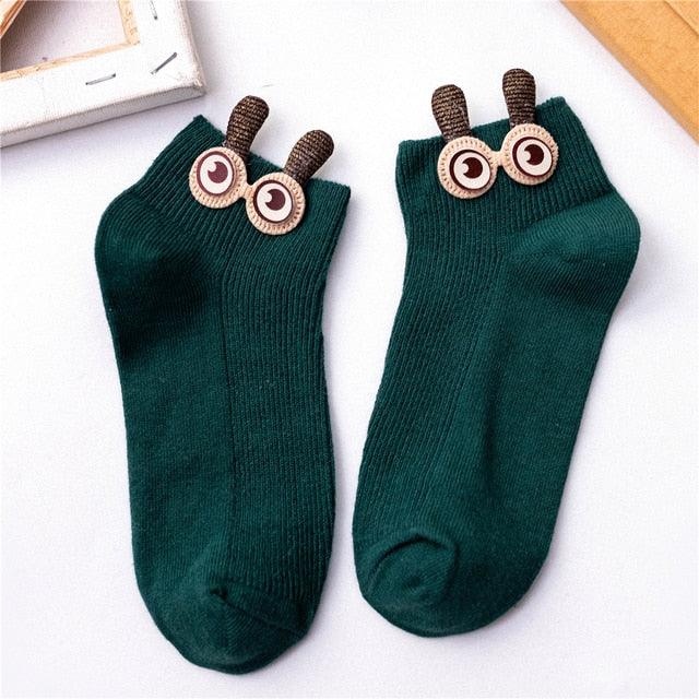 New Fashion Spring Summer Cute Cartoon 3D Big Eyes 3D Rabbit Eared Short Tube Socks Novelty Funny Soft Cotton Ankle Socks For Men And Women