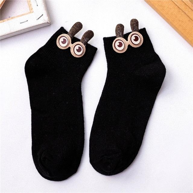 New Fashion Spring Summer Cute Cartoon 3D Big Eyes 3D Rabbit Eared Short Tube Socks Novelty Funny Soft Cotton Ankle Socks For Men And Women