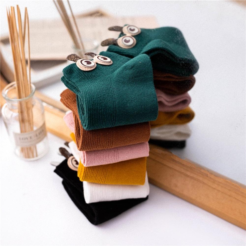 New Fashion Spring Summer Cute Cartoon 3D Big Eyes 3D Rabbit Eared Short Tube Socks Novelty Funny Soft Cotton Ankle Socks For Men And Women
