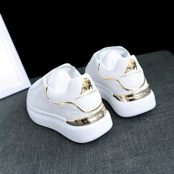 New Fashion White High Quality Women's White Thick Soled Sports Casual Couple Shoes Summer Lace-Up Trainers Gym Tennis Running Breathable High Quality Sneakers