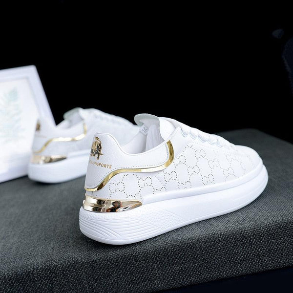 New Fashion White High Quality Women's White Thick Soled Sports Casual Couple Shoes Summer Lace-Up Trainers Gym Tennis Running Breathable High Quality Sneakers