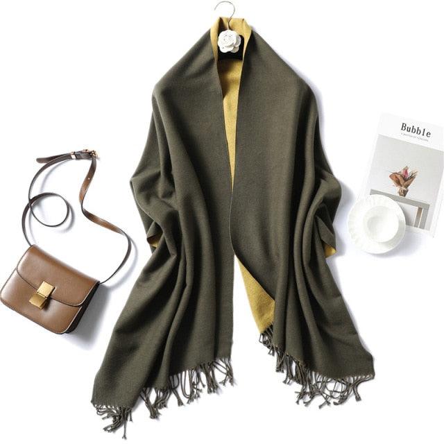 New Fashion Winter Soft Thick Warm Colorful Cashmere Scarf Elegant Escharpe Shawls Scarf Shawls Wraps Lightweight Lady Solid Scarves Fashion Tassels Blanket For Women