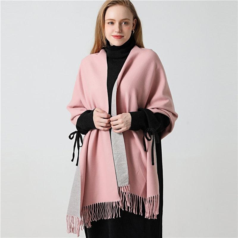 New Fashion Winter Soft Thick Warm Colorful Cashmere Scarf Elegant Escharpe Shawls Scarf Shawls Wraps Lightweight Lady Solid Scarves Fashion Tassels Blanket For Women