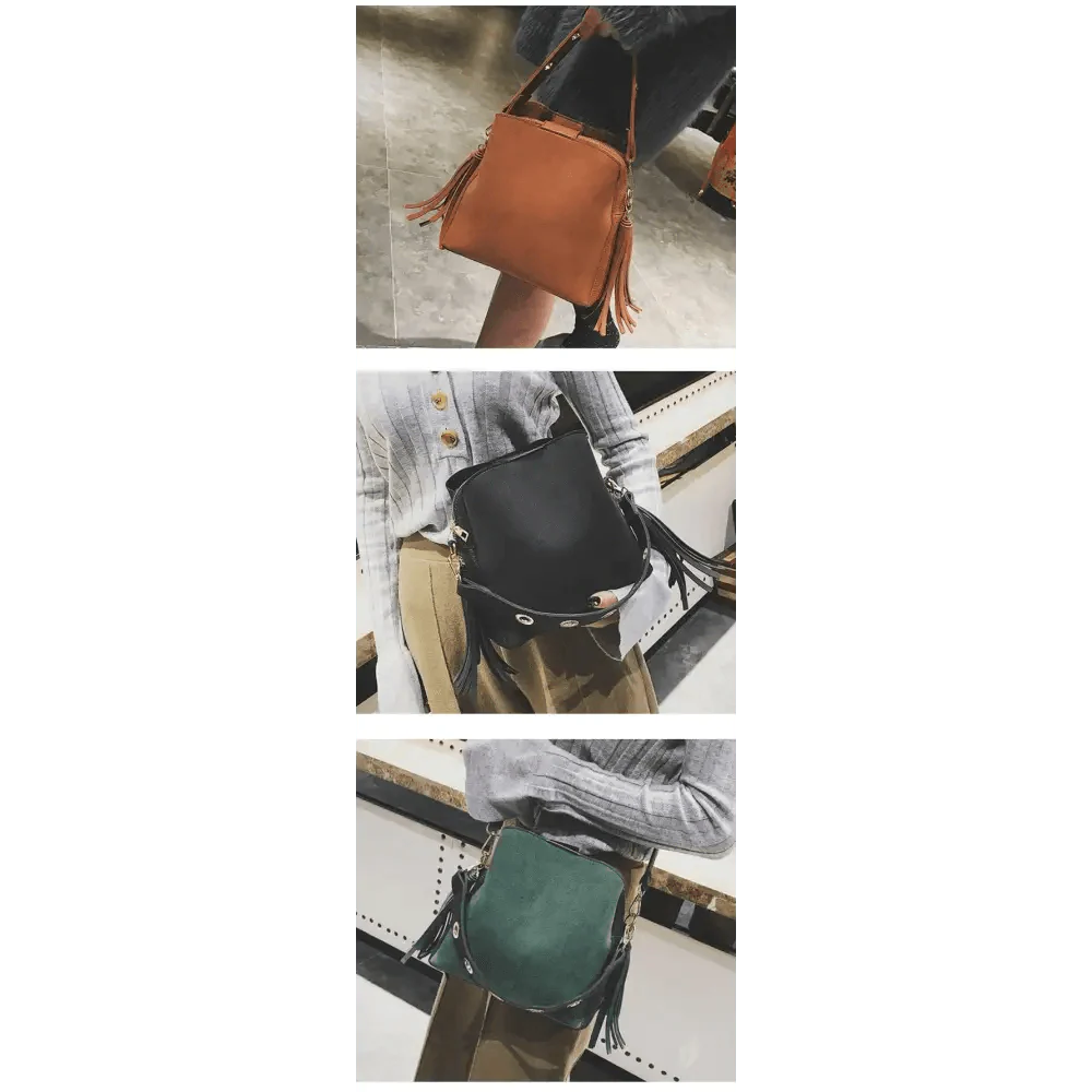 New Fashionable Scrub Women Bucket Bag Vintage Tassel Messenger Bag High Quality Shoulder Bag Simple Crossbody Bag For Females