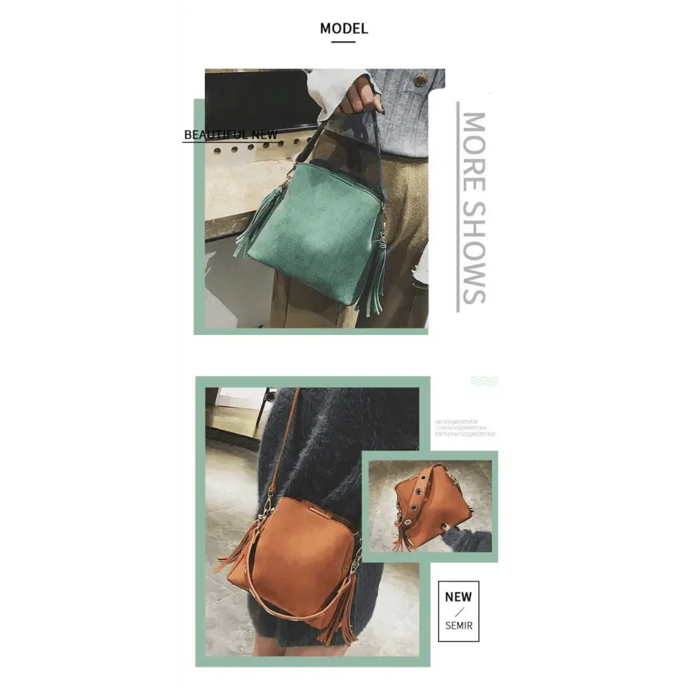 New Fashionable Scrub Women Bucket Bag Vintage Tassel Messenger Bag High Quality Shoulder Bag Simple Crossbody Bag For Females