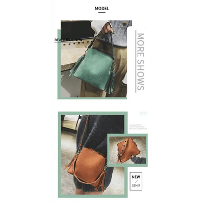 New Fashionable Scrub Women Bucket Bag Vintage Tassel Messenger Bag High Quality Shoulder Bag Simple Crossbody Bag For Females
