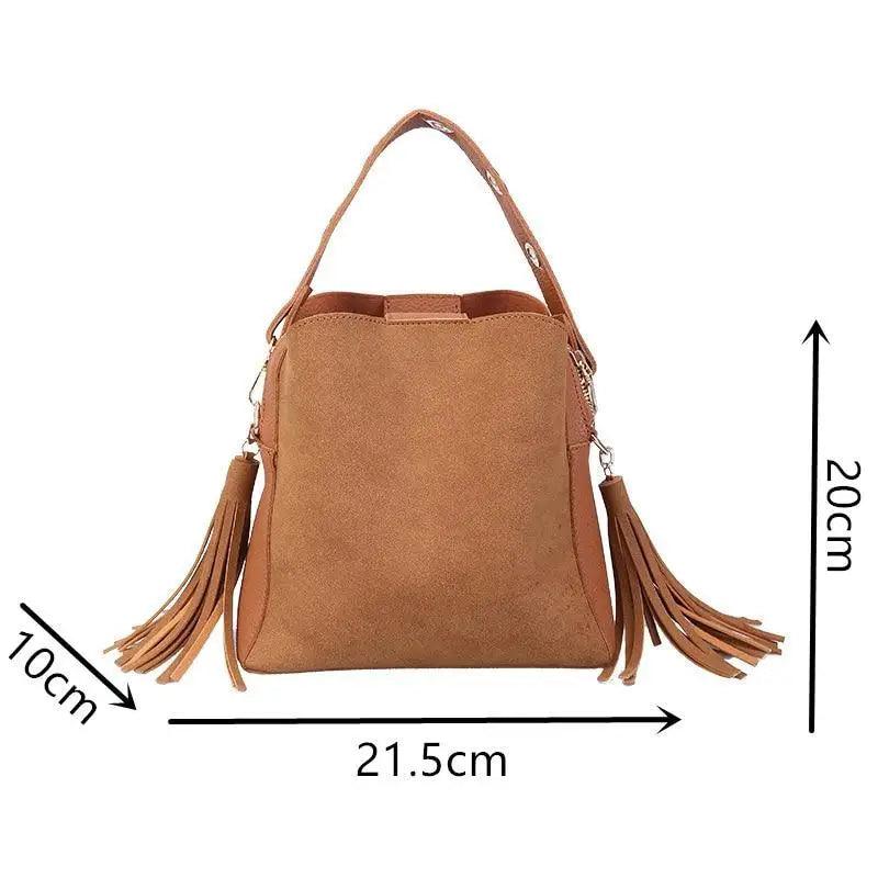 New Fashionable Scrub Women Bucket Bag Vintage Tassel Messenger Bag High Quality Shoulder Bag Simple Crossbody Bag For Females