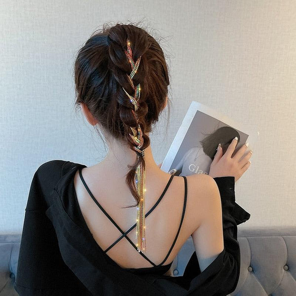 New Flashing Diamond Chain Hairpin Braided Hair Headdress Tassel Hairpin High Sense Temperament Dirty Braided Hairband Gorgeous Hair Accessories For Women
