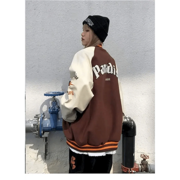 New Free Style Woman Jacket Hip Hop Furry Bone Patchwork Color Block Jackets Mens Streetwear Men Baseball Coats Unisex