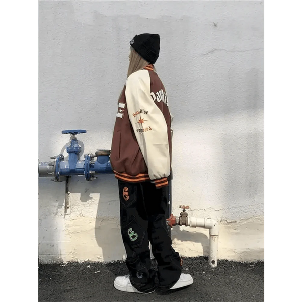 New Free Style Woman Jacket Hip Hop Furry Bone Patchwork Color Block Jackets Mens Streetwear Men Baseball Coats Unisex